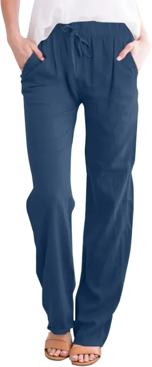 Linen Pants for Women Cotton Linen Straight Leg Lightweight Pants Summer Pants Plus Size Women Loose Fit Trousers