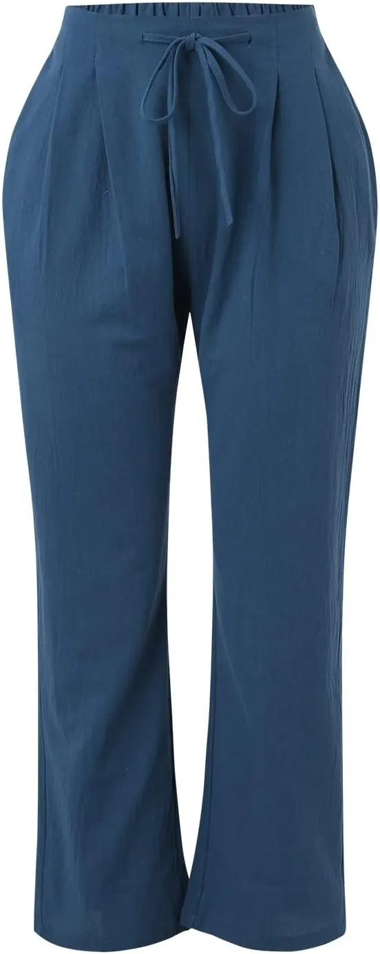 Linen Pants for Women Cotton Linen Straight Leg Lightweight Pants Summer Pants Plus Size Women Loose Fit Trousers