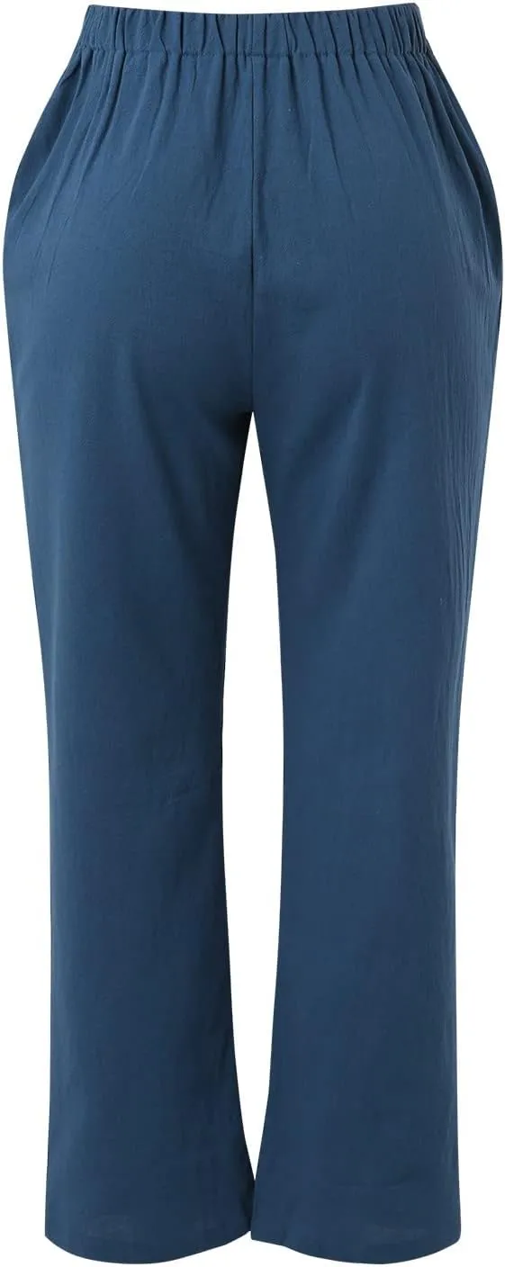Linen Pants for Women Cotton Linen Straight Leg Lightweight Pants Summer Pants Plus Size Women Loose Fit Trousers