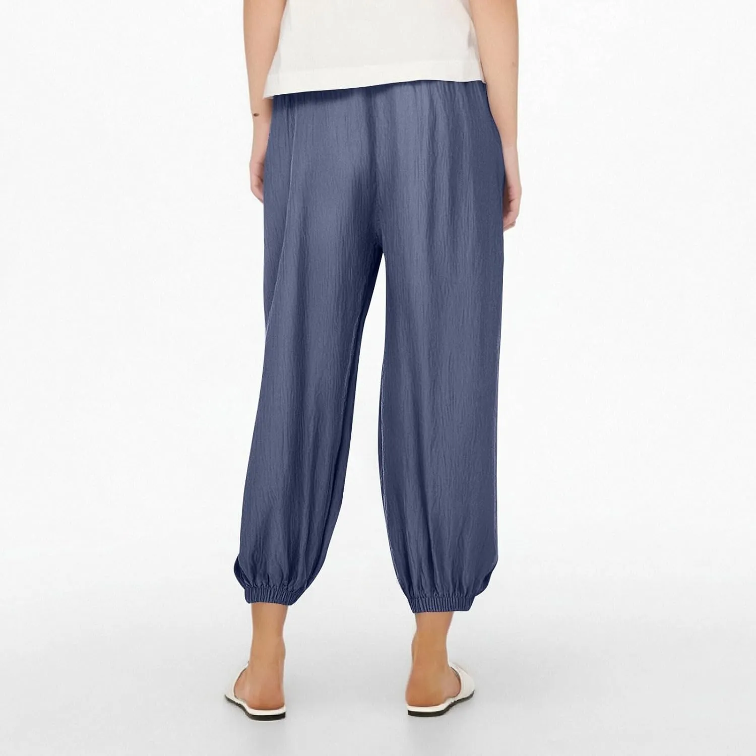 Linen Pants for Women Wide Leg Elastic Waist Pant Casual Loose Cotton Linen Palazzo Cropped Trousers with Pockets