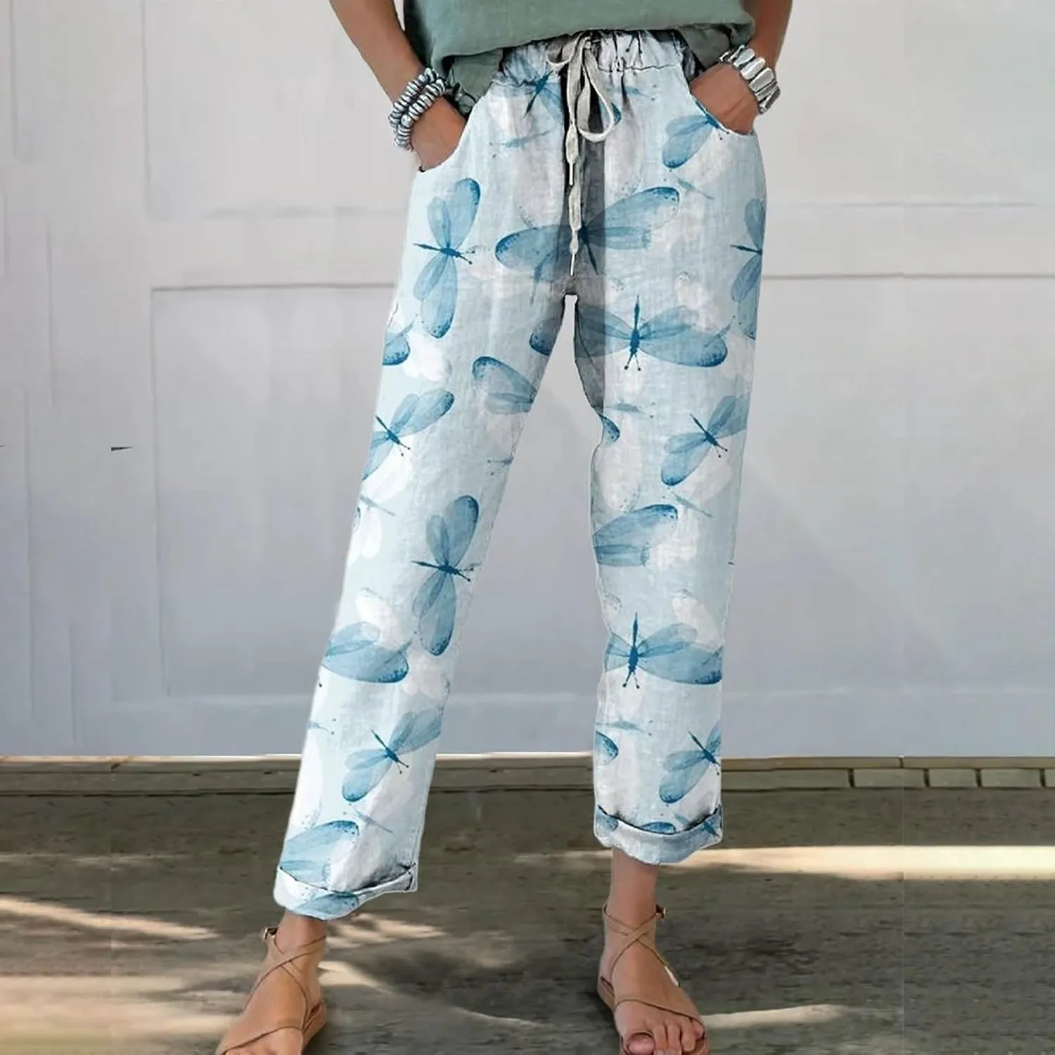 Linen Pants Sets Women Spring Lightweight Pants Women for Summer Loose Pant with String