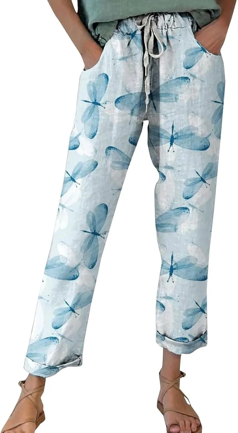 Linen Pants Sets Women Spring Lightweight Pants Women for Summer Loose Pant with String