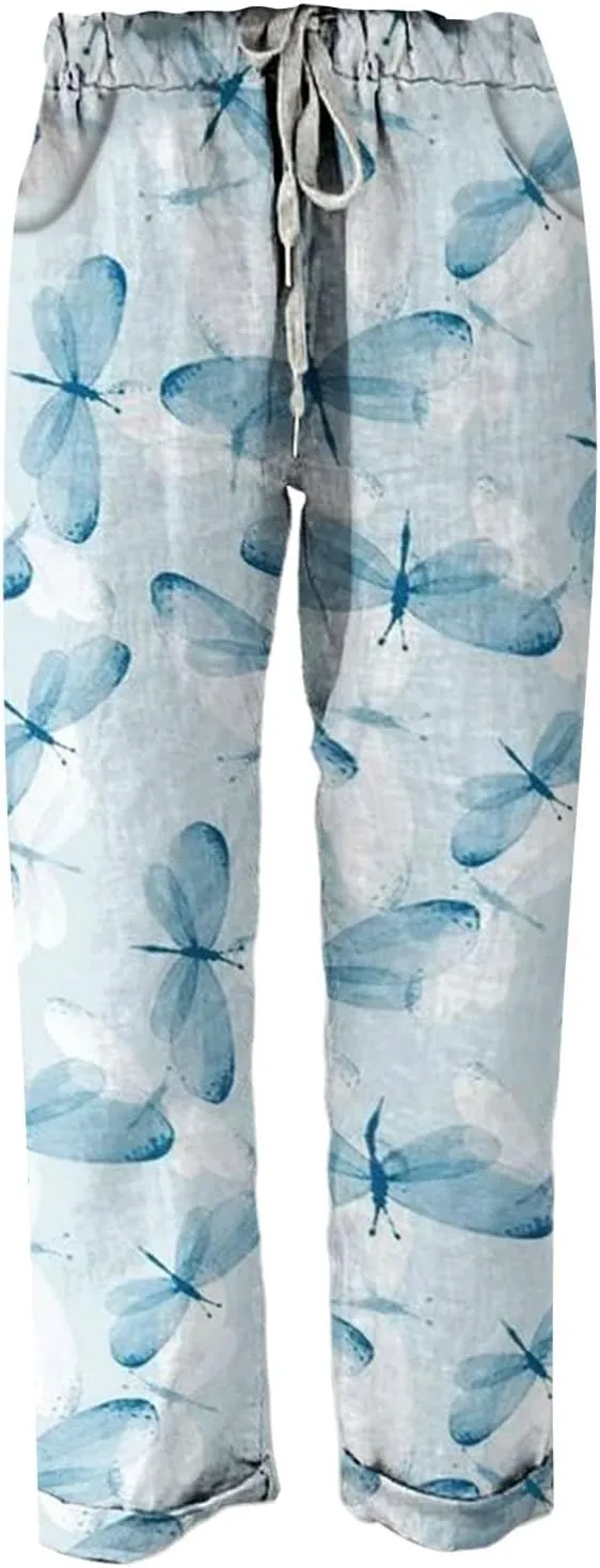 Linen Pants Sets Women Spring Lightweight Pants Women for Summer Loose Pant with String