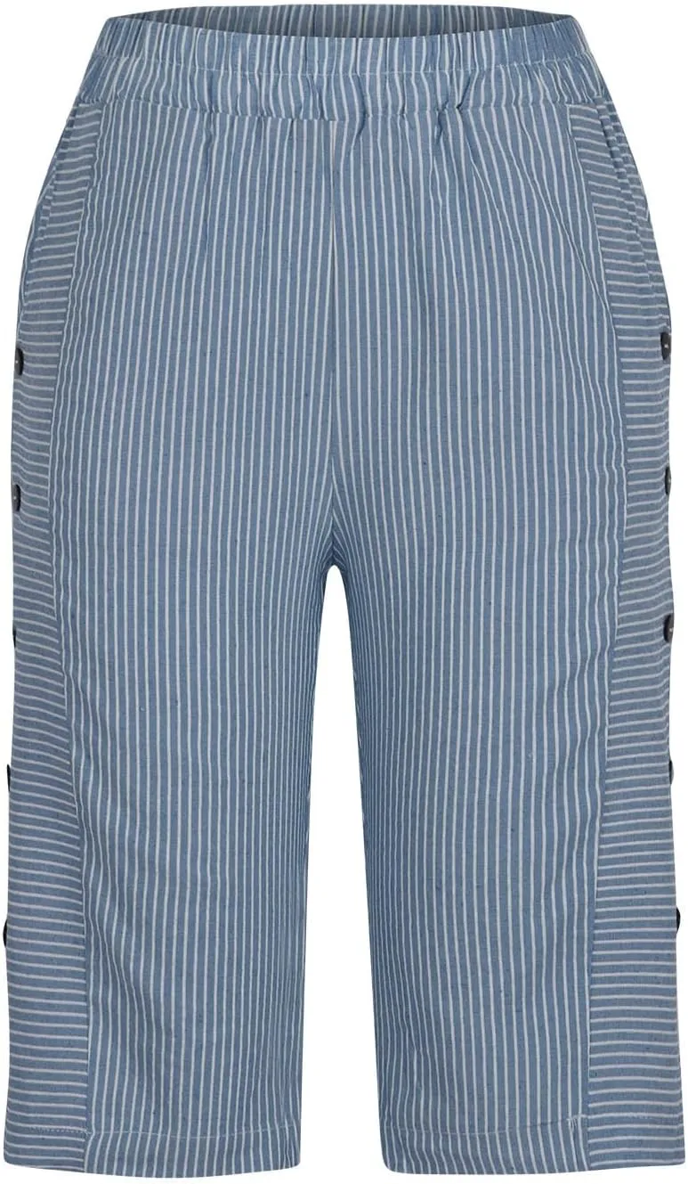 Linen Pants Women Capri Elastic Waist Cropped Trousers with Pockets Casual Summer Capri Pants Ladies Hiking Capris
