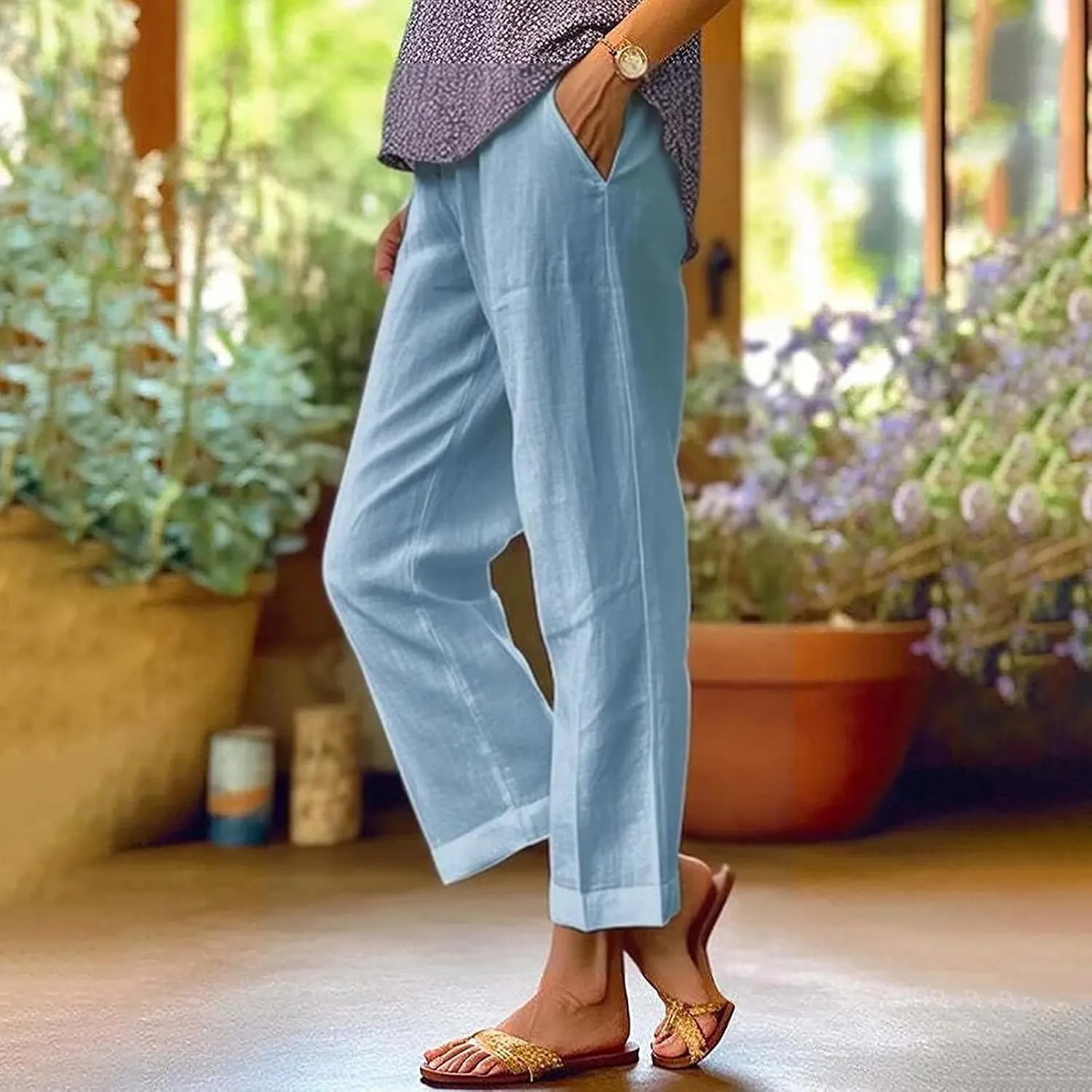 Linen Pants Women Summer Plus Spring Plus Size Ankle Linen Pants Pull On Palazzo Pants Dressy Outfit
