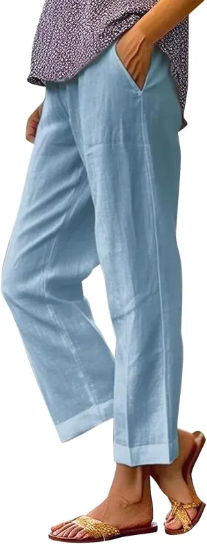 Linen Pants Women Summer Plus Spring Plus Size Ankle Linen Pants Pull On Palazzo Pants Dressy Outfit