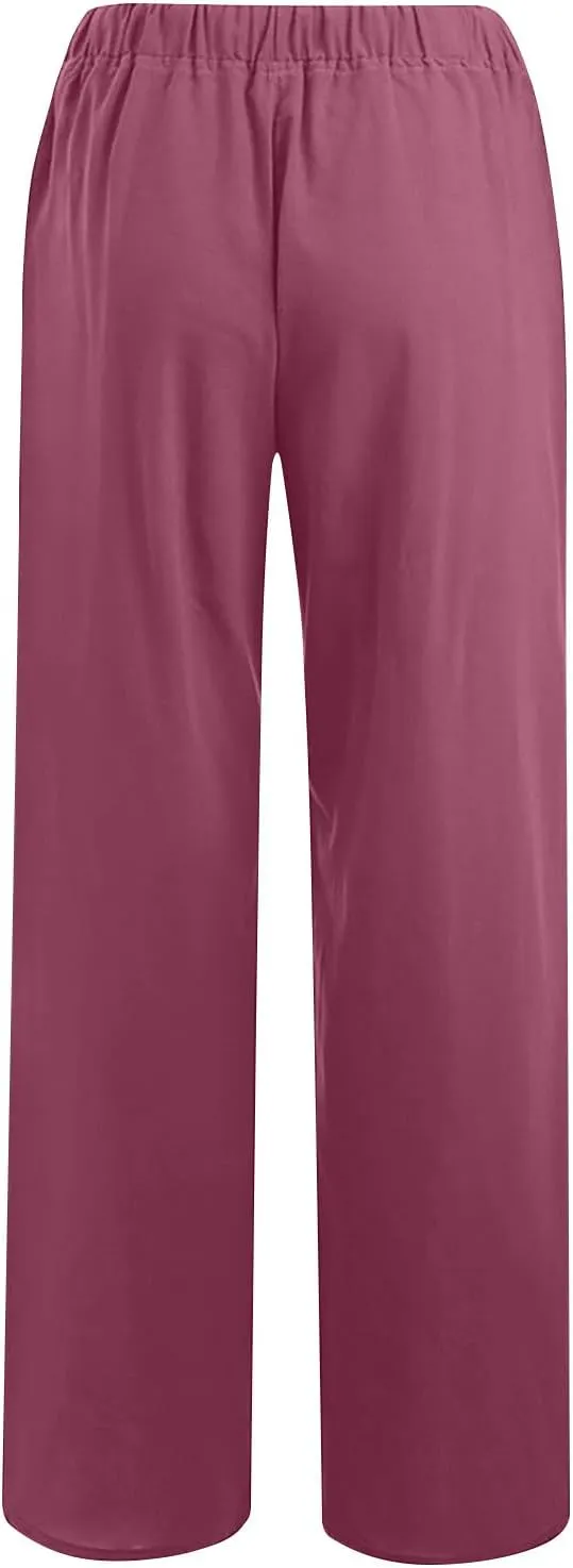Linen Pants Women Tall 2025 Trendy Wide Leg Cotton Linen Trousers with Pockets, Lightweight for Travel & Daily Casual