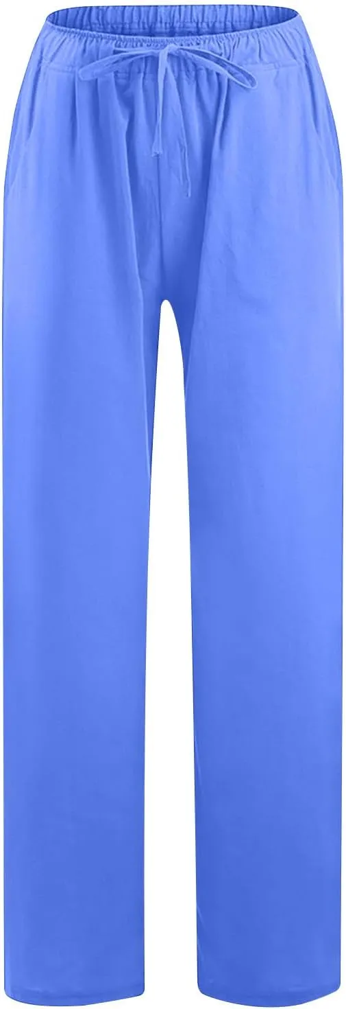 Linen Pants Women Tall 2025 Trendy Wide Leg Cotton Linen Trousers with Pockets, Lightweight for Travel & Daily Casual
