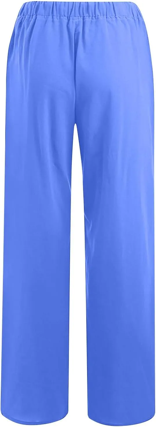 Linen Pants Women Tall 2025 Trendy Wide Leg Cotton Linen Trousers with Pockets, Lightweight for Travel & Daily Casual