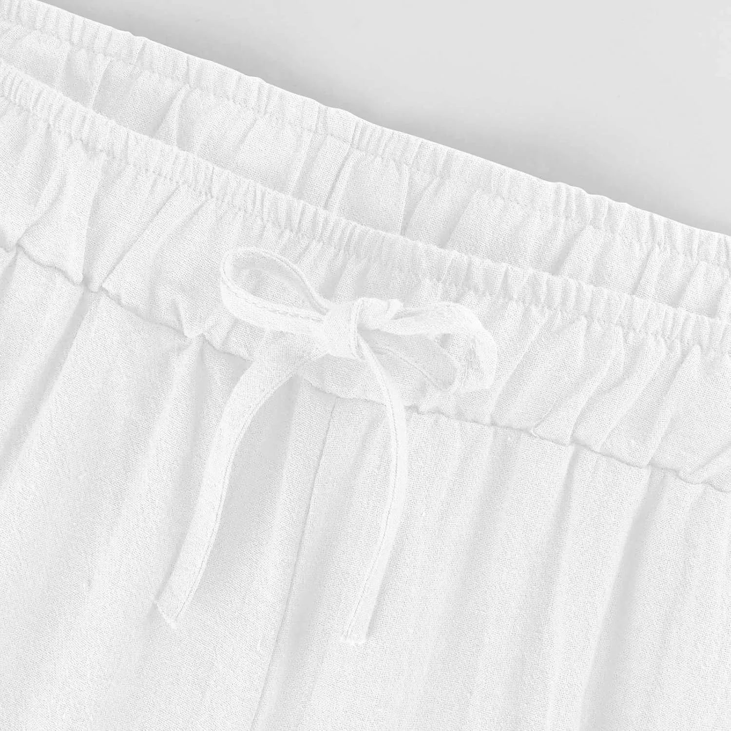 Linen Pants Women Wide Leg Crop Lounge Trousers Elastic Waist Drawstring Loose Capri Slacks Summer Beach Pants