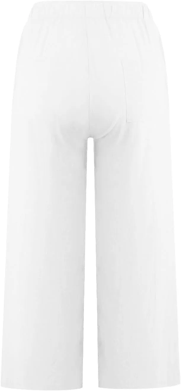 Linen Pants Women Wide Leg Crop Lounge Trousers Elastic Waist Drawstring Loose Capri Slacks Summer Beach Pants