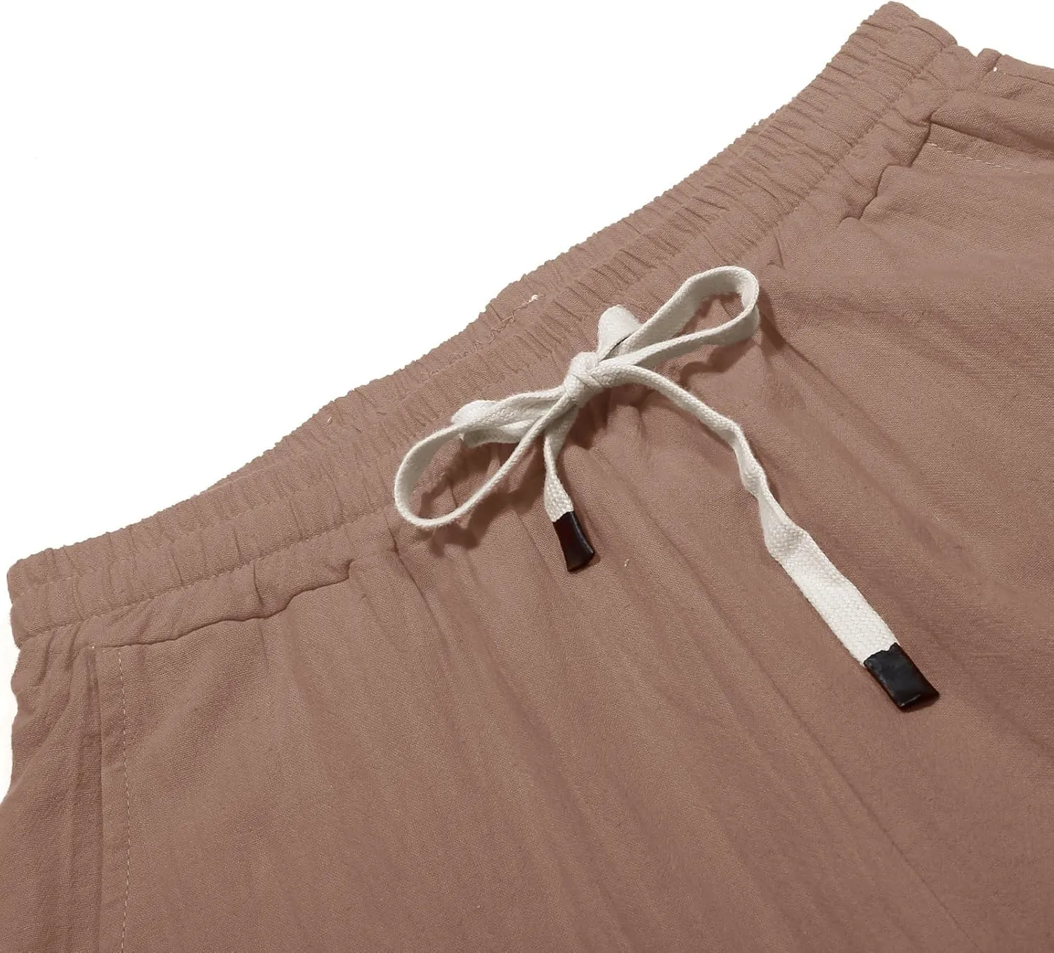 Linen Pants Womens Summer Casual Elastic Waist Drawstring Baggy Lightweight Trendy Palazzo Harem Trouser with Pockets