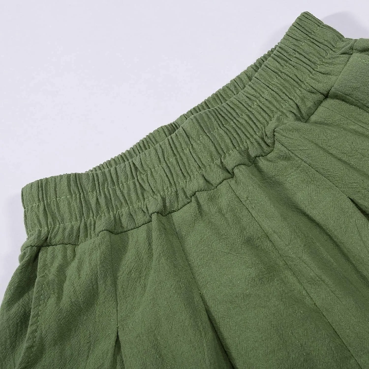Linen Shorts for Women Elastic Waist Baggy Comfort Short Pants Beach Summer Wide Leg Drawstring Pockets Outfits