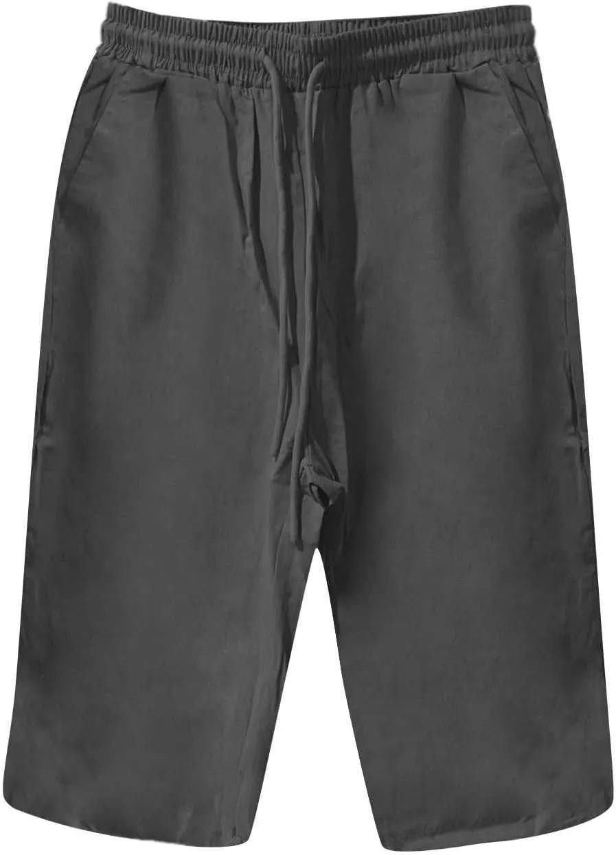 Linen Trousers for Women Solid Color Casual Side Lace Summer Drawstring Pants with Pocket for Beach Vacations