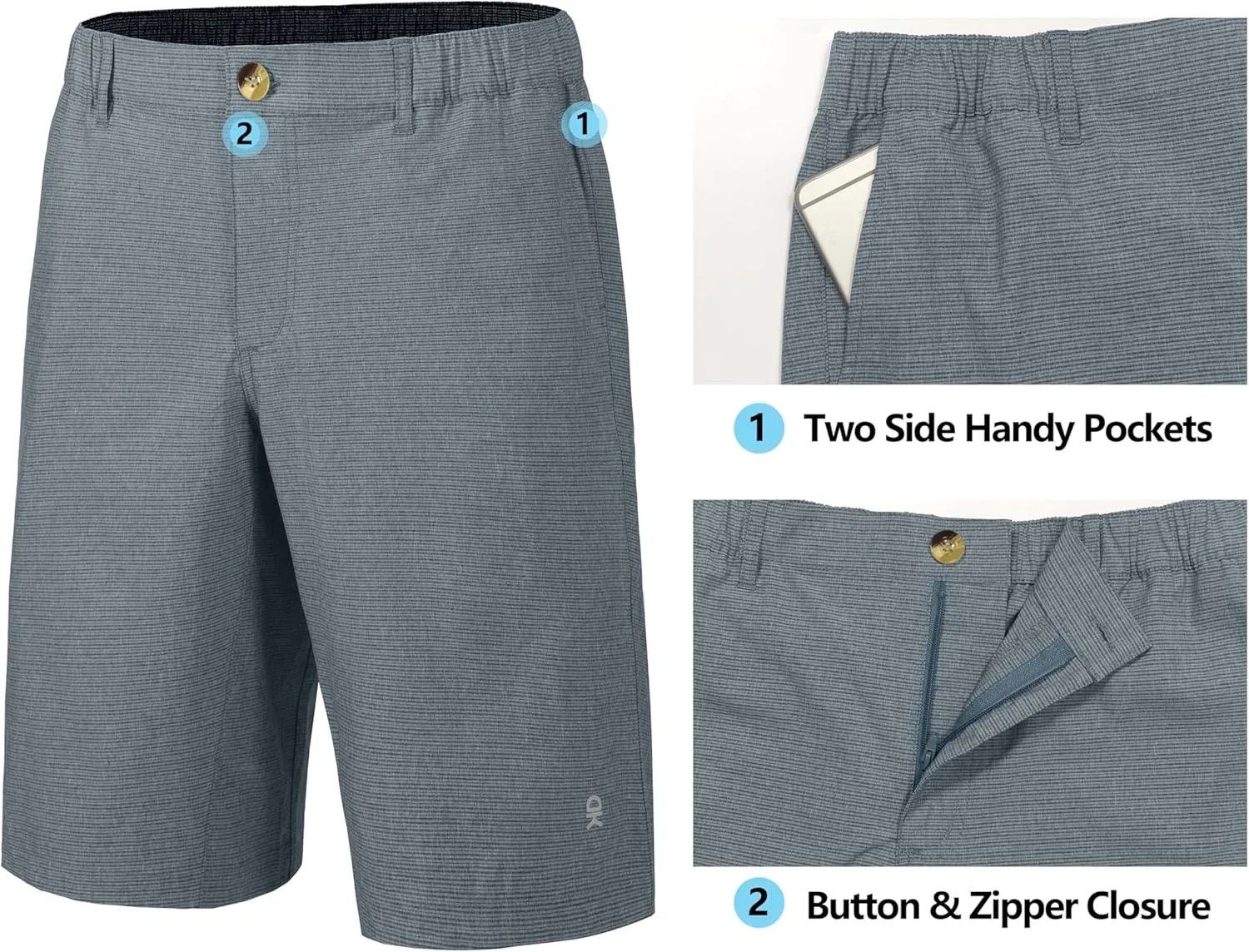 Little Donkey Andy 12 Inch Inseam Golf Shorts for Men Bermuda Quick Dry Elastic Waist Shorts for Hiking Travel Casual
