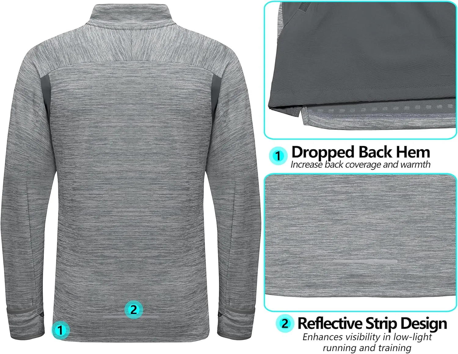 Little Donkey Andy Men's Quick Dry Warm Lightweight Running Jacket Full Zip Thermal Hybrid Thumbholes Golf Track Jacket