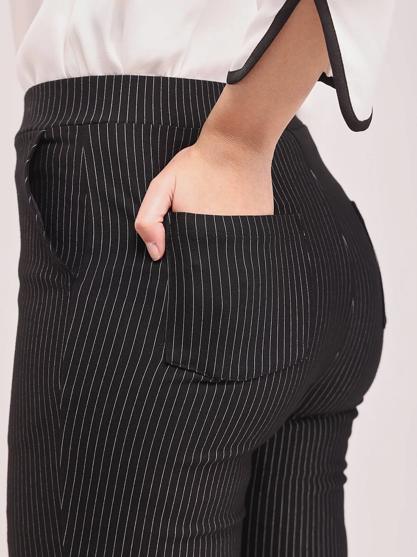 LivIn Striped Straight Pants - Black