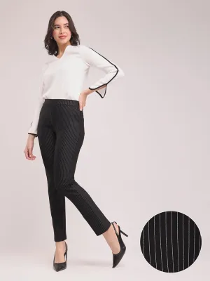 LivIn Striped Straight Pants - Black