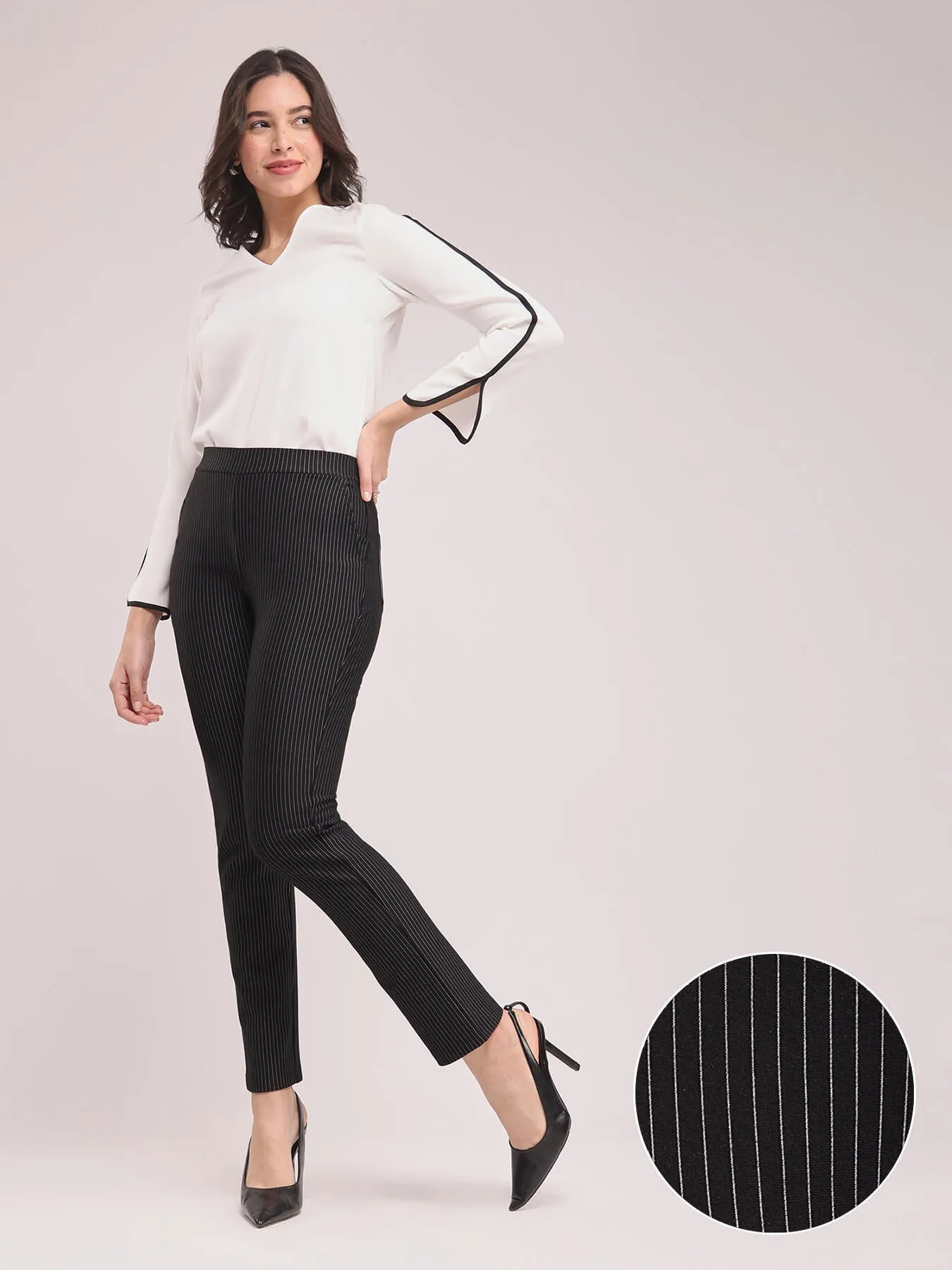 LivIn Striped Straight Pants - Black