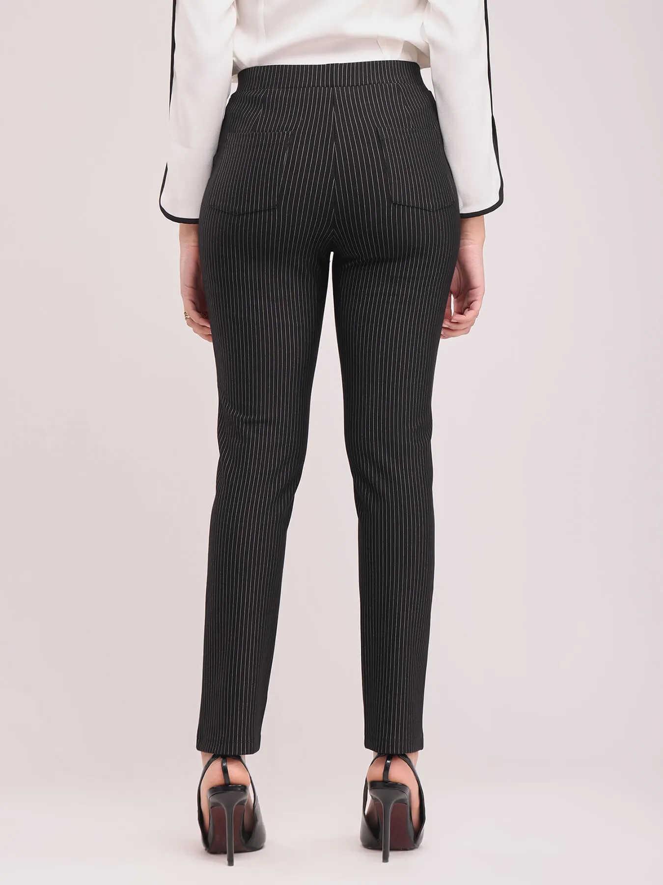 LivIn Striped Straight Pants - Black