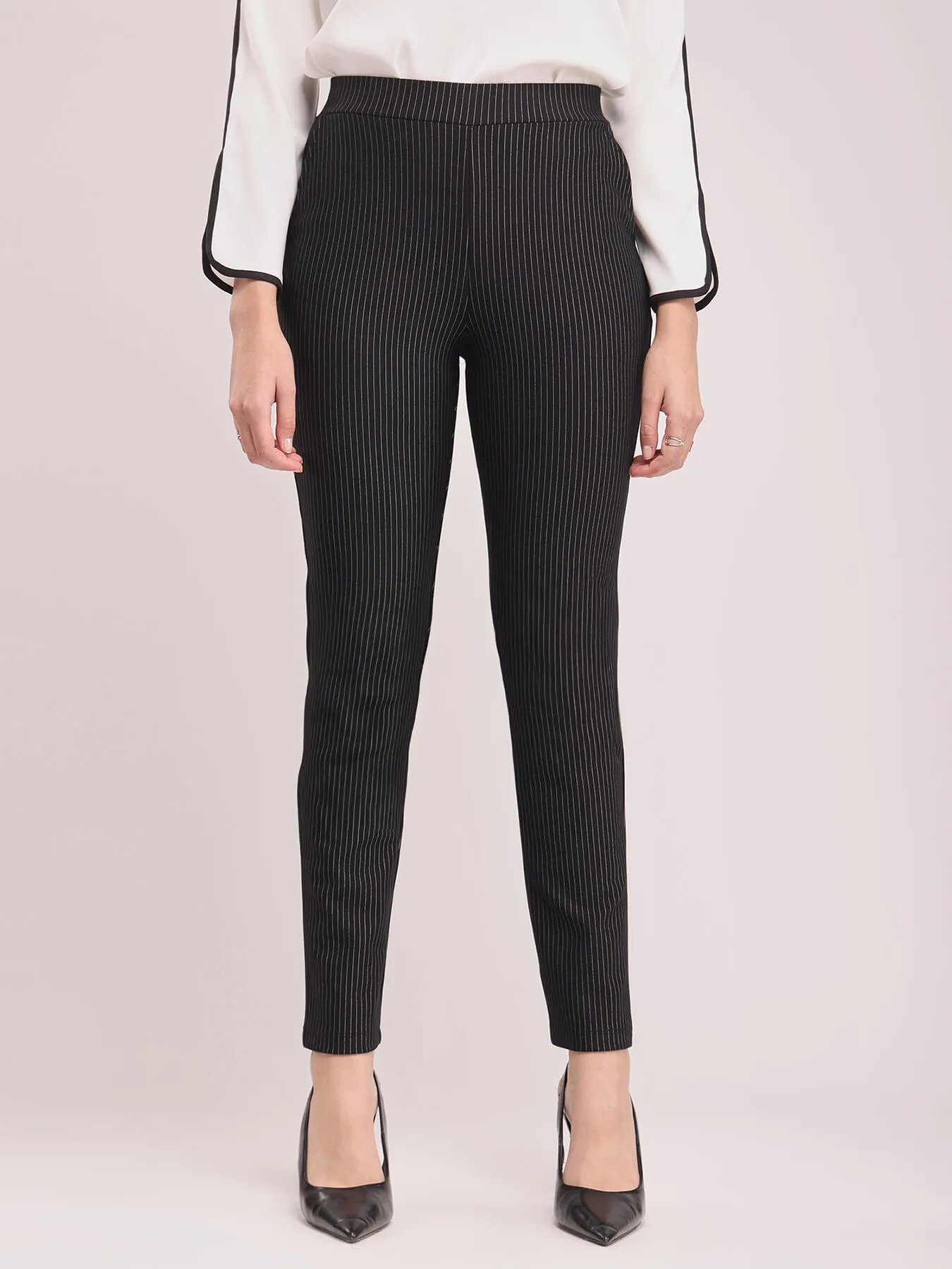 LivIn Striped Straight Pants - Black