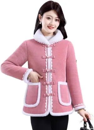 LIXINGHEITANG Chinese style mothers cotton padded coat thickening jacket red Years greetings womens winter top