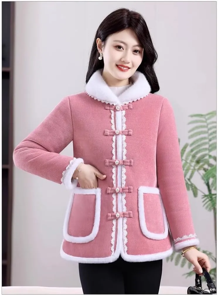 LIXINGHEITANG Chinese style mothers cotton padded coat thickening jacket red Years greetings womens winter top