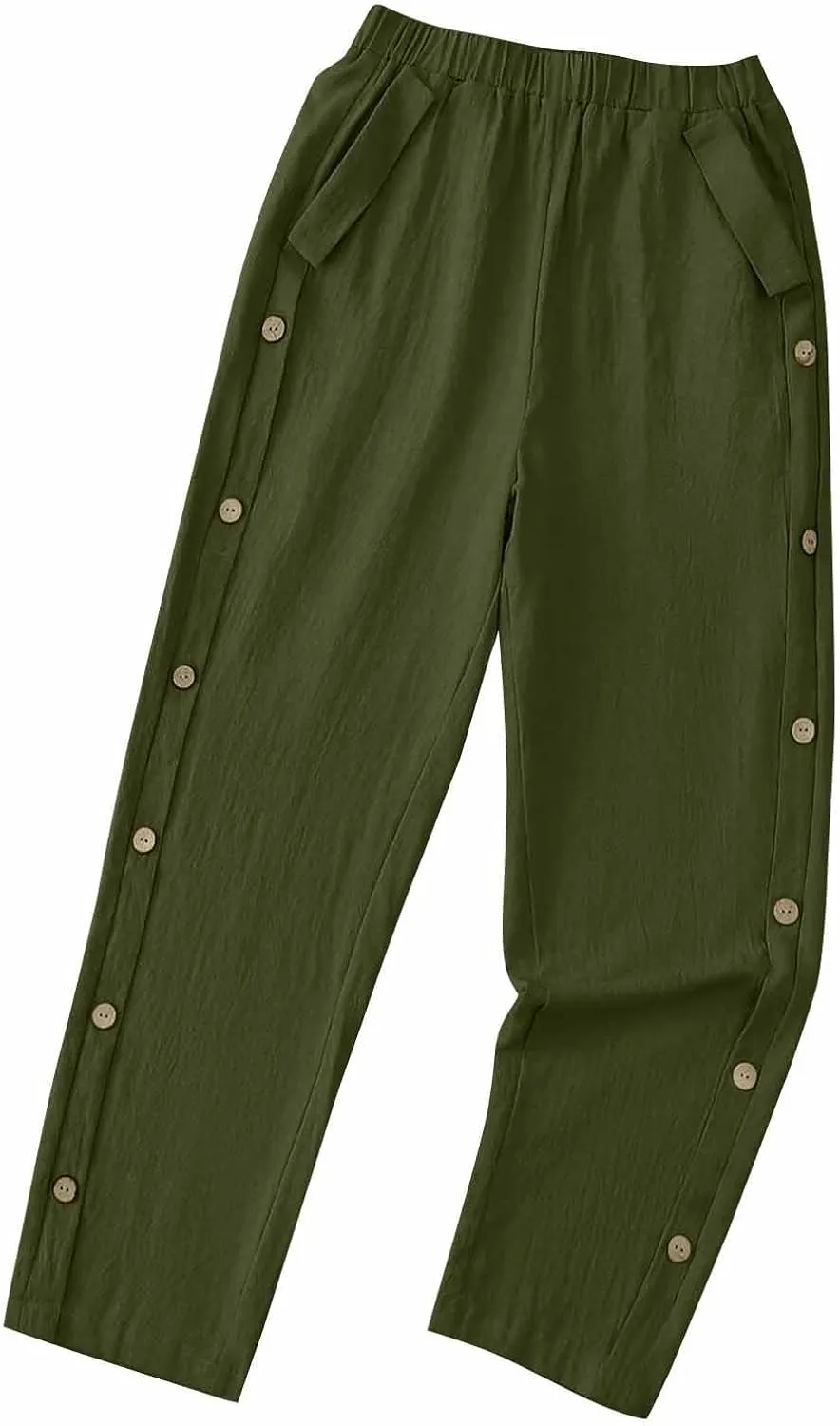 Lmdudan 2025 Womens Casual Linen Pants High Waist Summer Boho Beach Pants Lounge Pant Trousers with Pockets Vacation Outfits