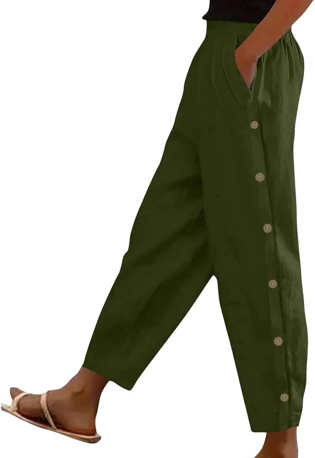Lmdudan 2025 Womens Casual Linen Pants High Waist Summer Boho Beach Pants Lounge Pant Trousers with Pockets Vacation Outfits