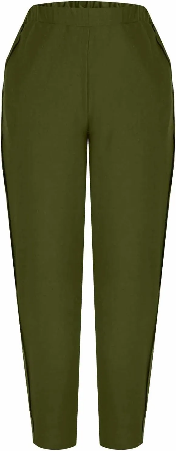 Lmdudan 2025 Womens Casual Linen Pants High Waist Summer Boho Beach Pants Lounge Pant Trousers with Pockets Vacation Outfits