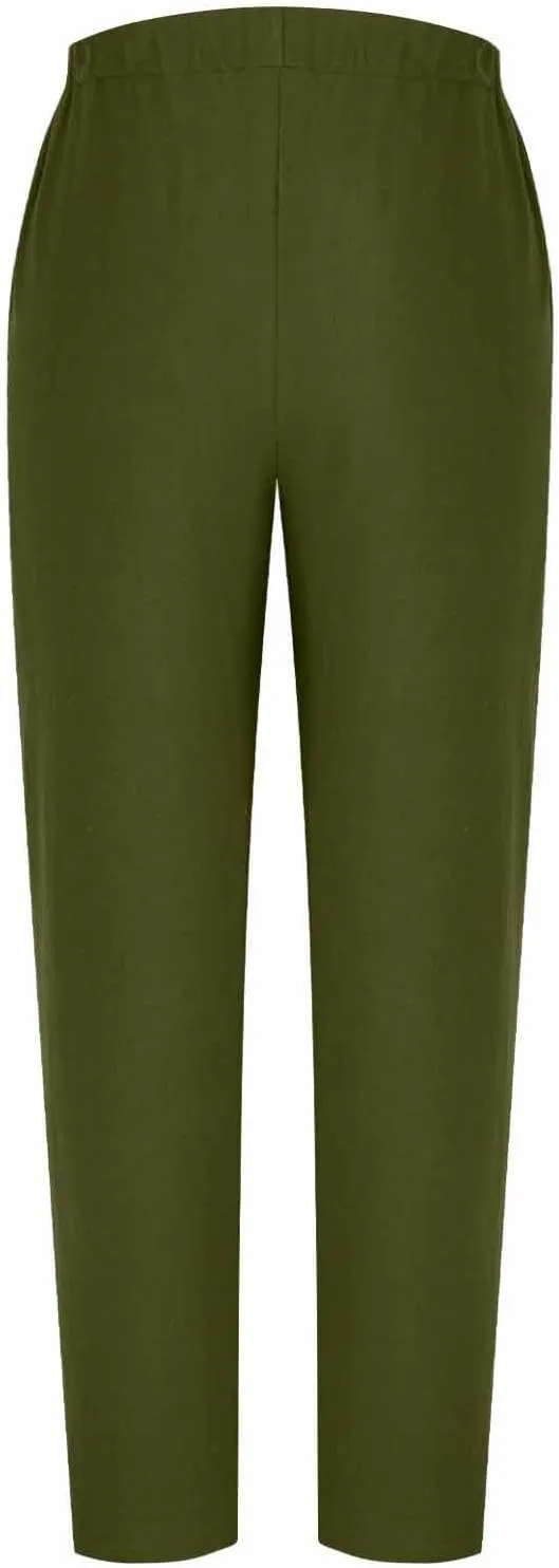 Lmdudan 2025 Womens Casual Linen Pants High Waist Summer Boho Beach Pants Lounge Pant Trousers with Pockets Vacation Outfits
