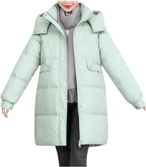 Long Puffer Jacket for Women 2024 Thickened Winter Coat Hooded with Deep Pockets Ladies Warm Winter Jacket Plus Size