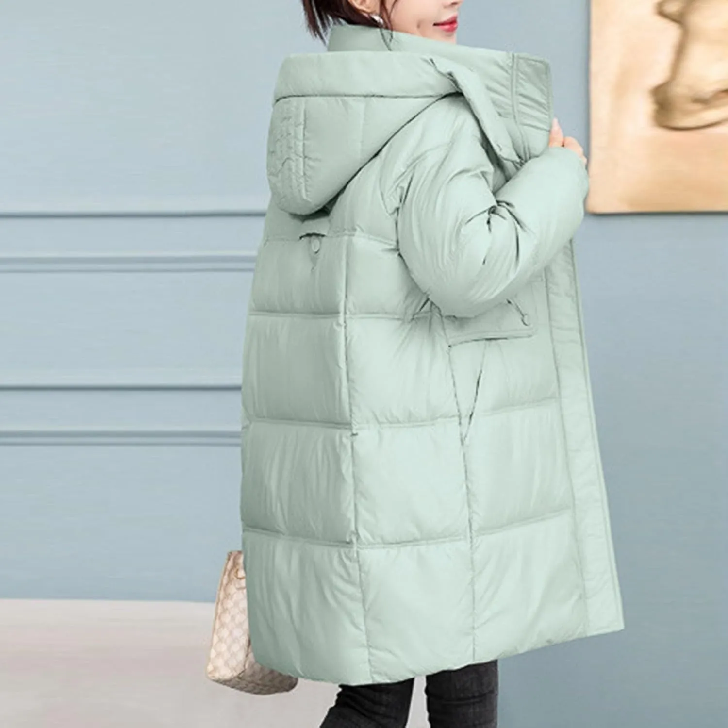 Long Puffer Jacket for Women 2024 Thickened Winter Coat Hooded with Deep Pockets Ladies Warm Winter Jacket Plus Size