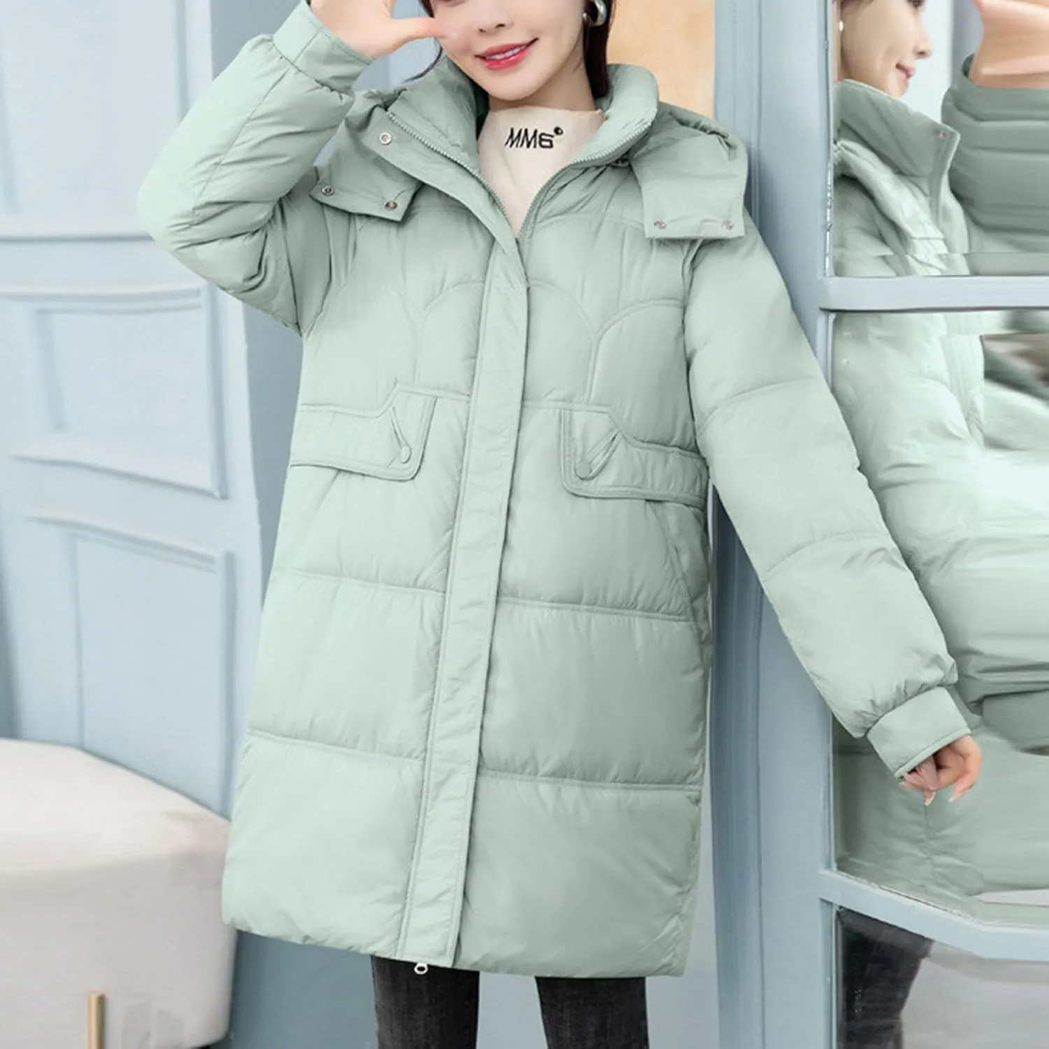 Long Puffer Jacket for Women 2024 Thickened Winter Coat Hooded with Deep Pockets Ladies Warm Winter Jacket Plus Size