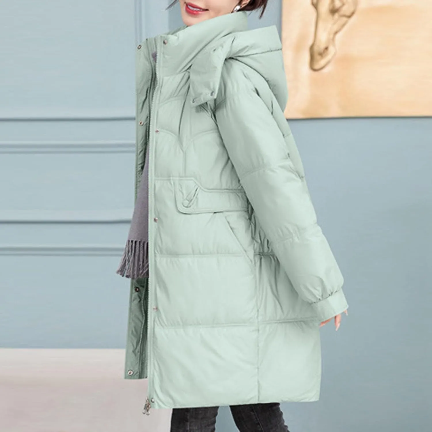 Long Puffer Jacket for Women 2024 Thickened Winter Coat Hooded with Deep Pockets Ladies Warm Winter Jacket Plus Size