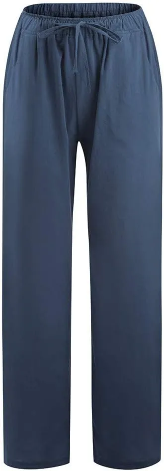 LRMQS Womens Pants Casual Trendy 2024 Spring Drawstring Loose Fit Trouser Lounge Beach Straight Linen Wide Leg Palazzo Outfit