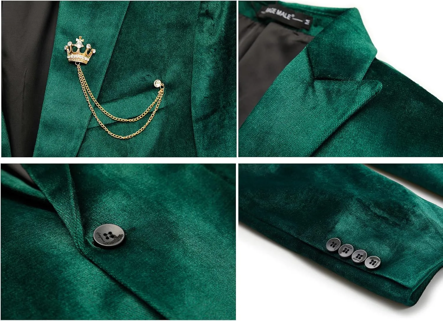 MAGE MALE Men's 2 Piece Velvet Suit One Button Tuxedo Slim Fit Luxurious Blazer Party Dinner Jacket & Pants