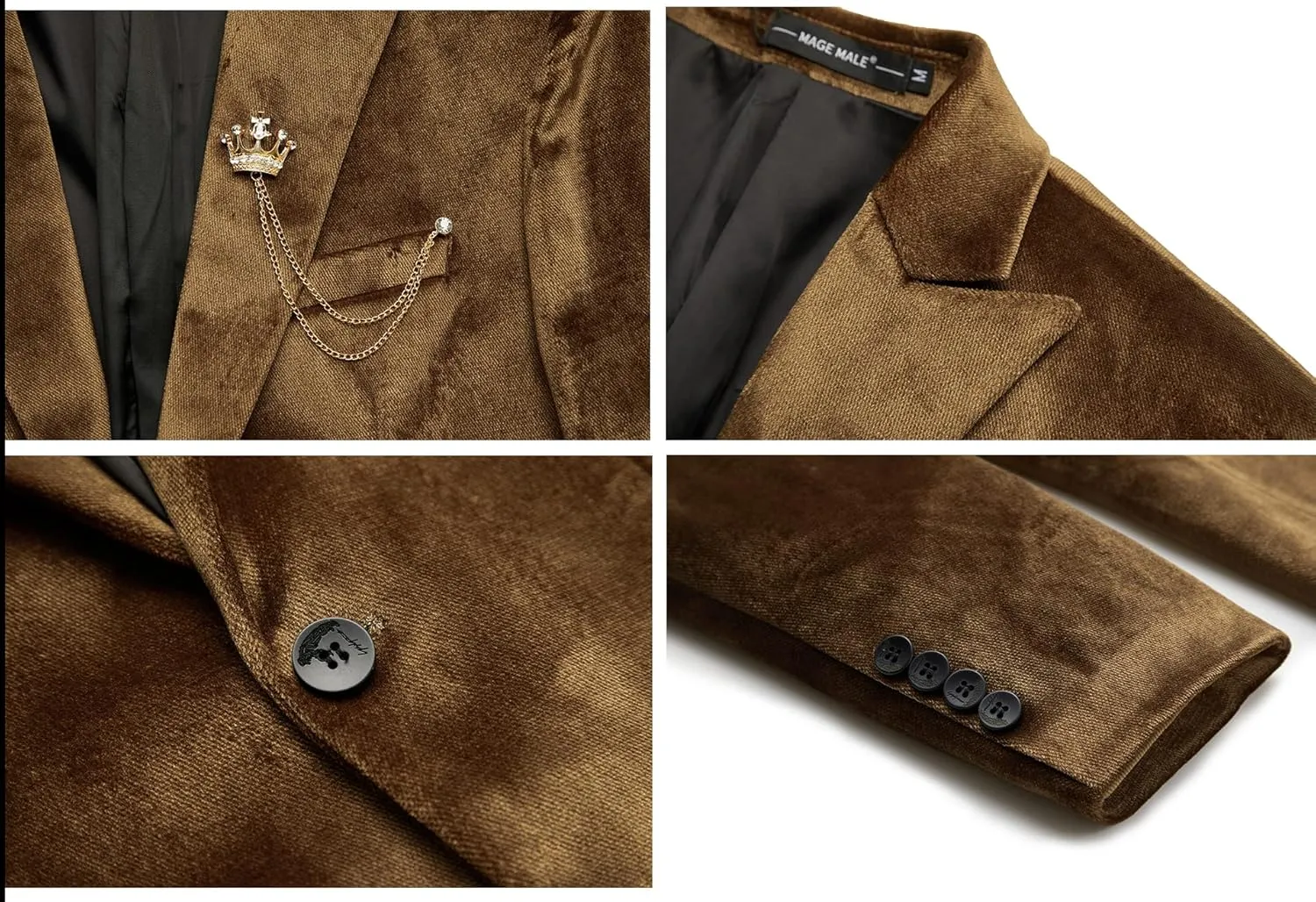 MAGE MALE Men's 2 Piece Velvet Suit One Button Tuxedo Slim Fit Luxurious Blazer Party Dinner Jacket & Pants