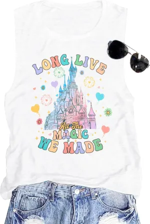Magical Castle Tank Top Women: Magic Kingdom Shirts Cute Graphic Holiday Vest Summer Vacation Sleeveless Shirt