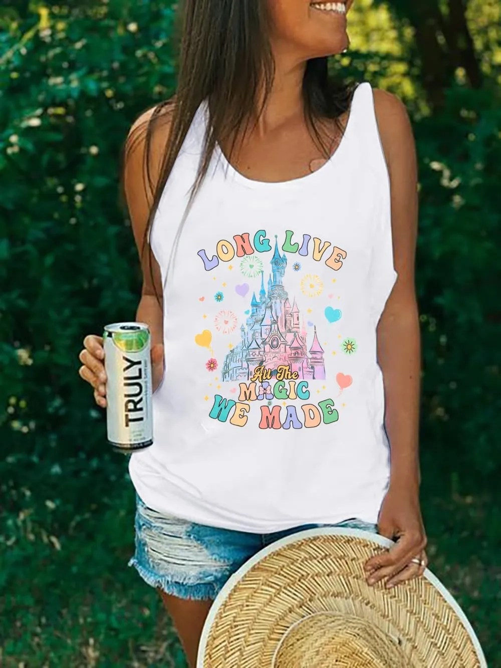 Magical Castle Tank Top Women: Magic Kingdom Shirts Cute Graphic Holiday Vest Summer Vacation Sleeveless Shirt