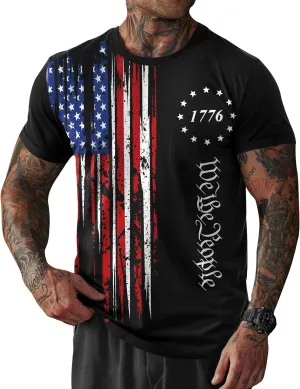 Mainfini Men's 4th of July T-Shirt American Flag 1776 Short Sleeve Tshirt (S-3XL)