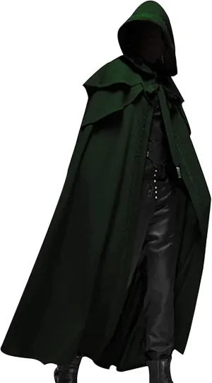 Maiyifu-GJ Men Full Length Hooded Robe Cloak Halloween Costume Casual Retro Gothic Cape Long Cosplay Party Stage Outfit Tops