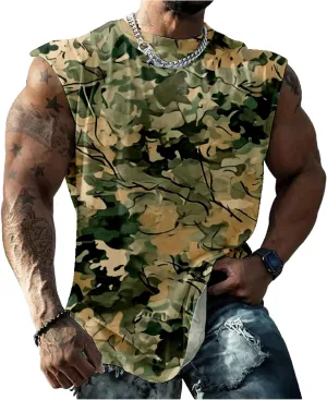 MARSVOVO Hawaiian Shirt for Men Funny Graphic Vintage Summer Sleeveless Crewneck Soft Quick Dry Beach Tank Tops for Men