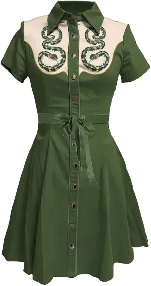 MARSVOVO Vintage Western Flower Printed Shirt Dress Women Summer Button Down Casual Retro Cowgirl Style Midi Dresses