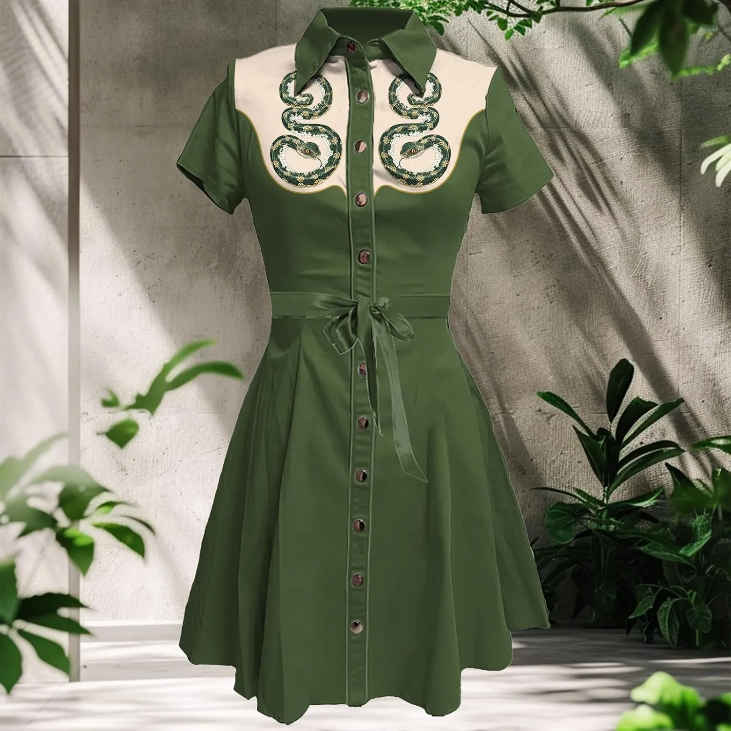 MARSVOVO Vintage Western Flower Printed Shirt Dress Women Summer Button Down Casual Retro Cowgirl Style Midi Dresses