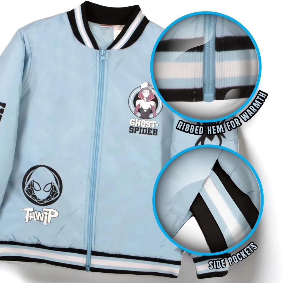 Marvel Superheroes Boy's Bomber Jacket - Spider-Man, Miles Morales, Black Panther, Ghost-Spider, Venom Bomber Jacket for Kids