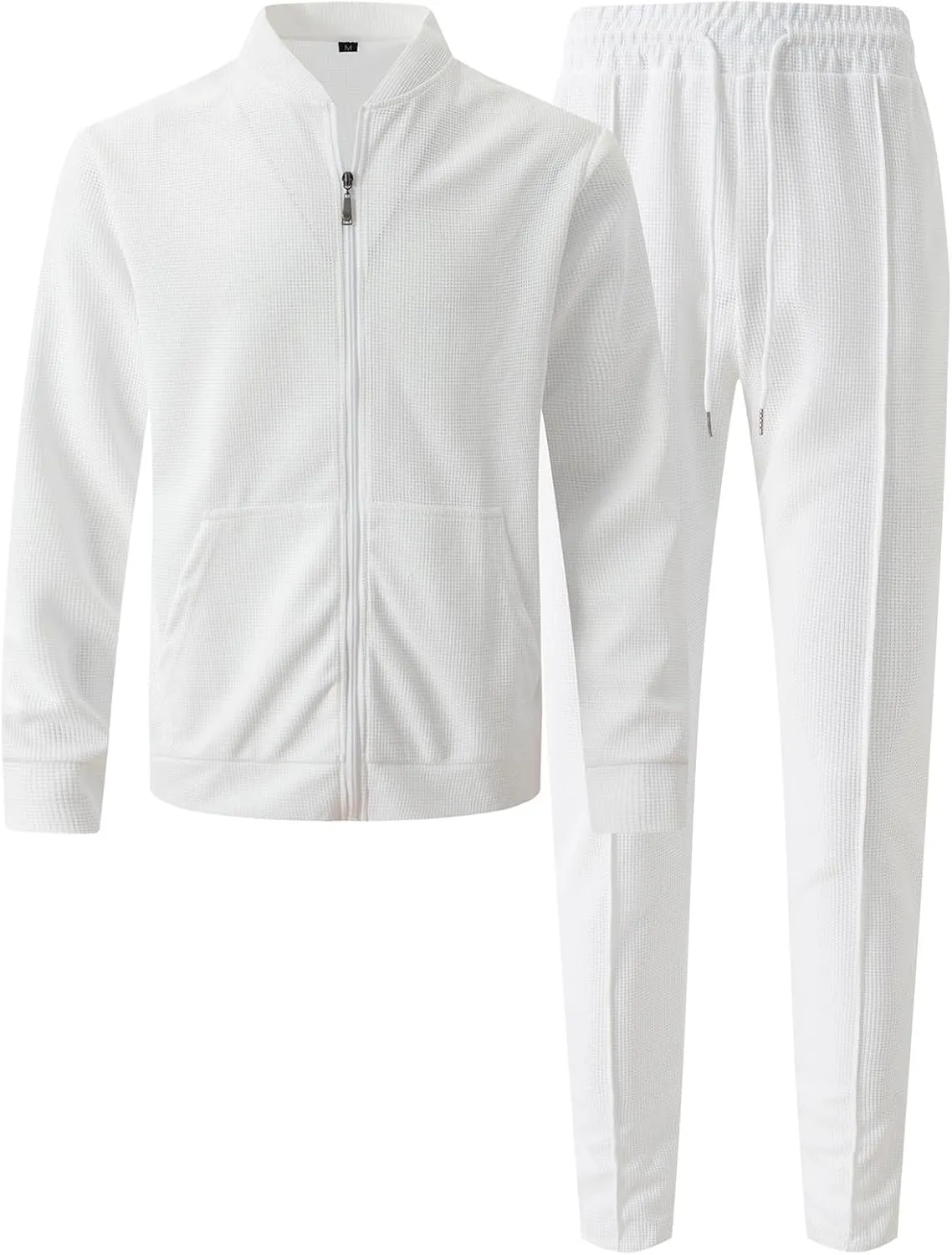 Men Casual Tracksuit Set Full Zipper Pocket Long Sleeve Jacket Trouser Suit Trendy Running Jogging Workout Activewear