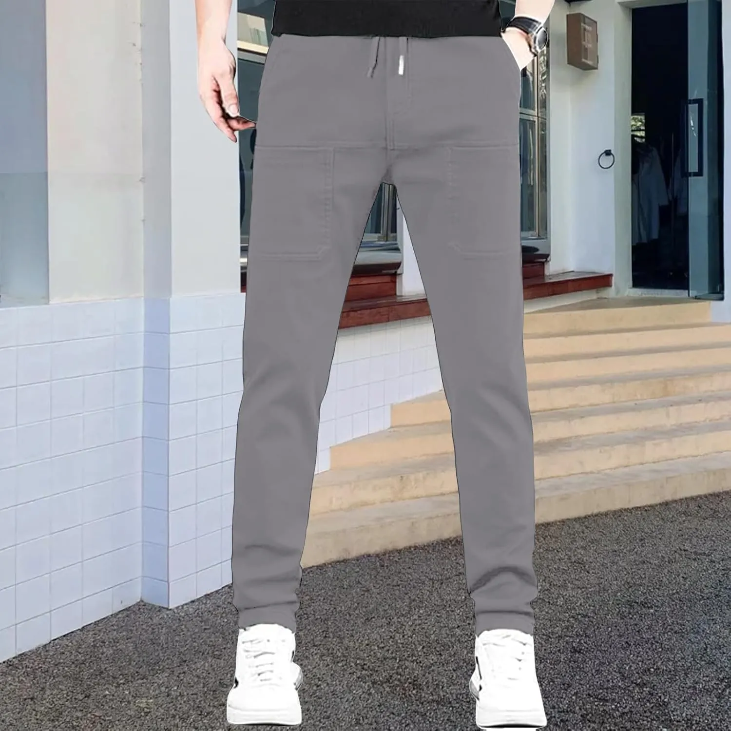 Men Comfy Cargo Pants Stretch Slim Fit Multi Pockets Hiking Pants Tactical Joggers Athletic Pants Tapered Casual Pant