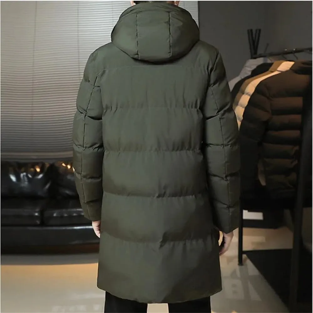 Men Cotton Padded Parkas Jackets Winter Casual Mid-Length Hooded Parkas Coats