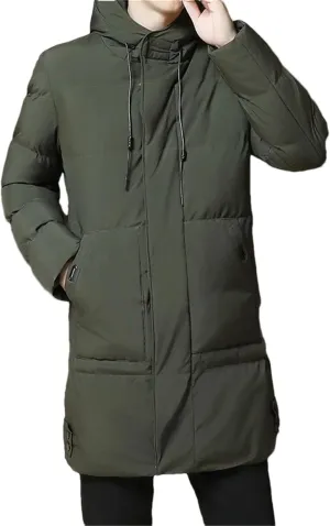 Men Cotton Padded Parkas Jackets Winter Casual Mid-Length Hooded Parkas Coats